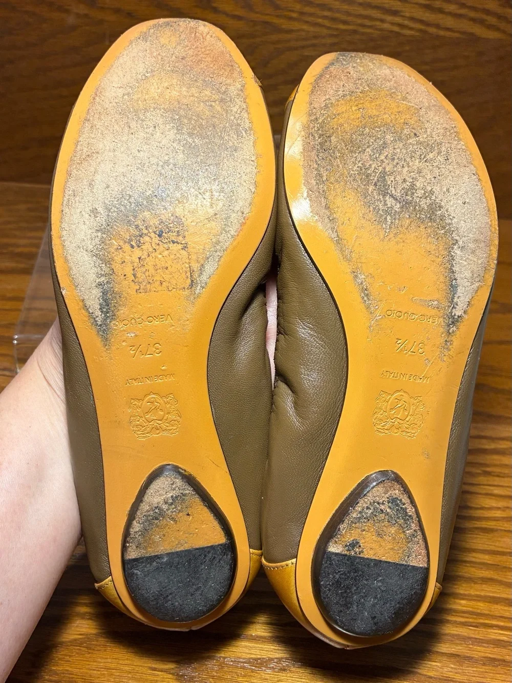 Bruno Magli ITALY MADE Cap Toe Ballet Flats Brown Mustard Leather EU 37.5 US 7